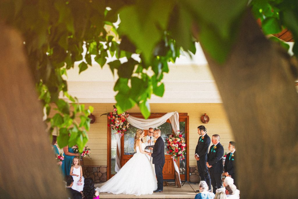 Creative Wedding photograph shot through tree of couples wedding Santa Barbara CA