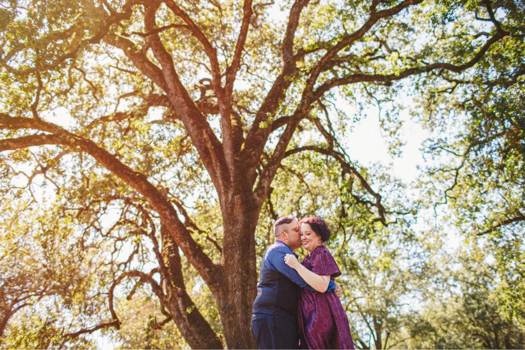 Bacigalupi Vineyards & Winery wedding photo of couple next to oak tree