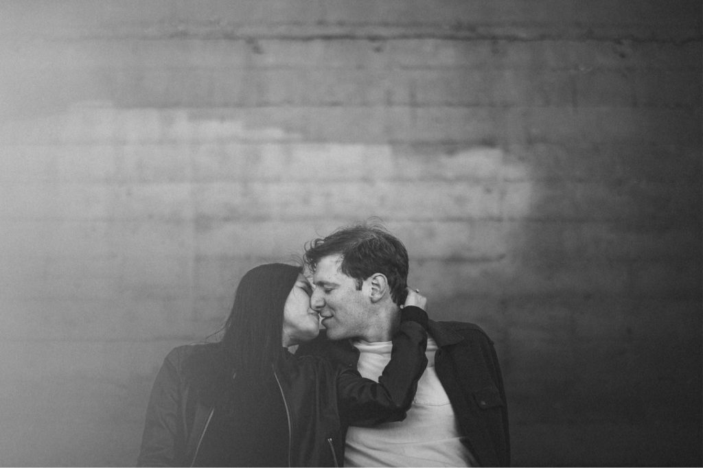 Black and White photo of couple kissing in Santa Barbara California
